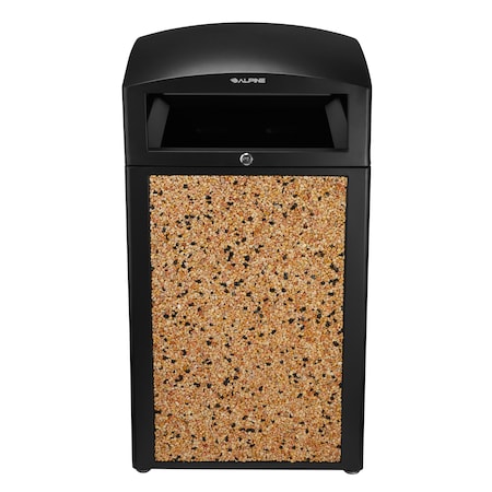 Alpine Industries 40 Gal. Steel All-Weather Stone Panel Outdoor Commercial Trash Can, Lid 471-40-STO